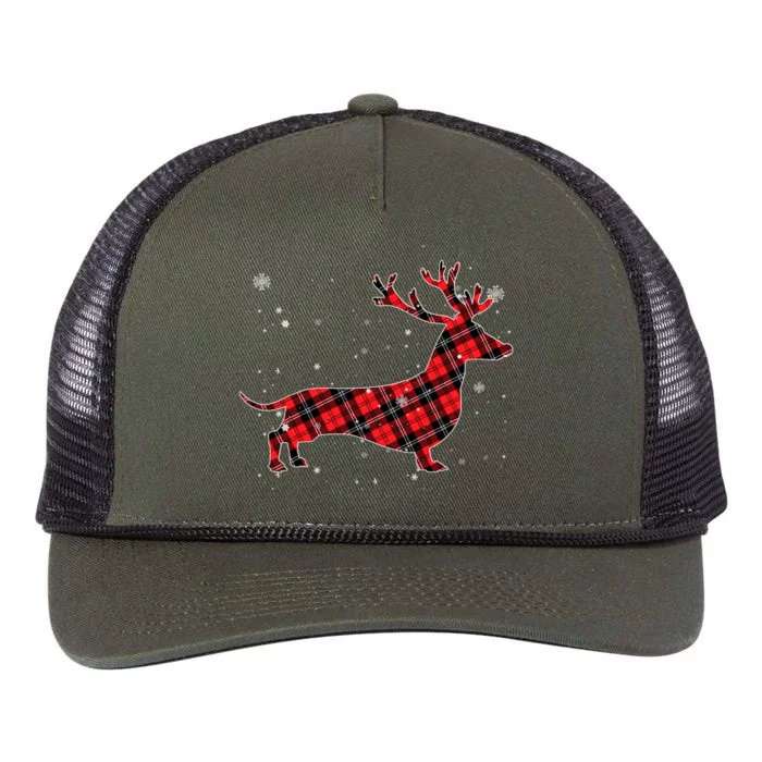 Red Plaid Buffalo Dachshund Dog Merry Christmas Gift Retro Rope Trucker Hat Cap