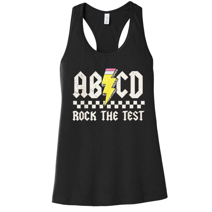 Retro Pencil Bolt Abcd Rock The Test Teacher Test Day Women's Racerback Tank