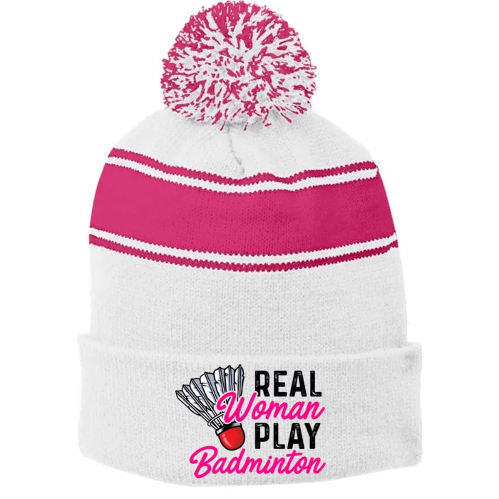 Real Play Badminton Badminton Player Shuttlecock Sport Great Gift Stripe Pom Pom Beanie