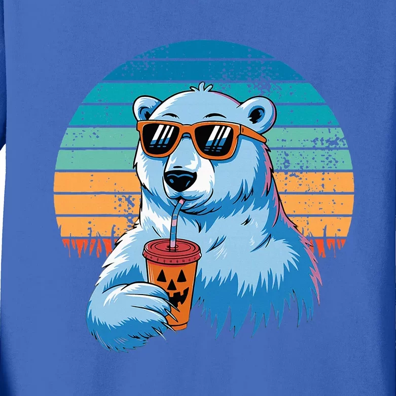 Retro Polar Bear In Sunglasses Halloween Kids Long Sleeve Shirt