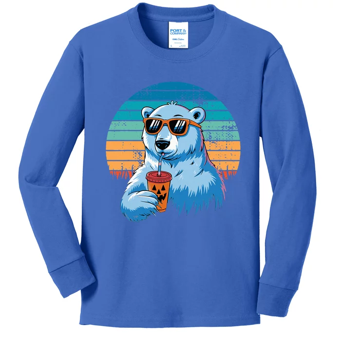 Retro Polar Bear In Sunglasses Halloween Kids Long Sleeve Shirt