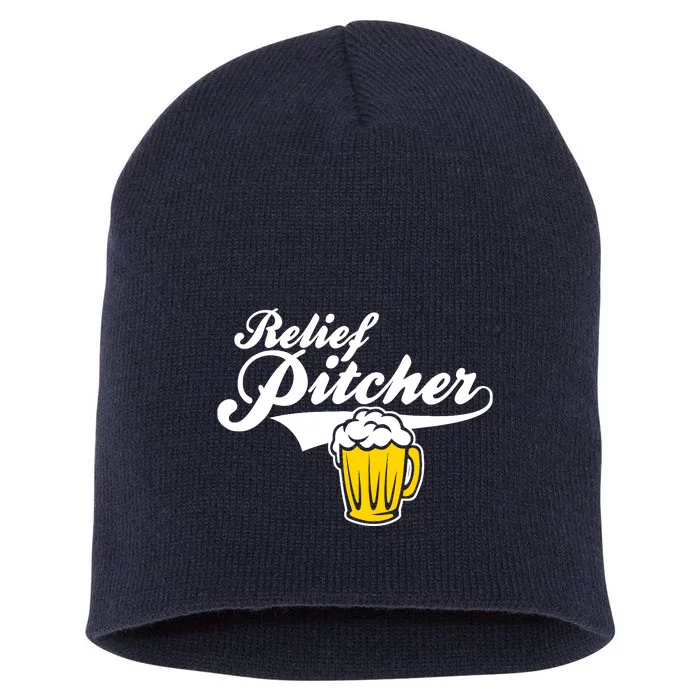 Relief Pitcher Beer And Baseball Short Acrylic Beanie