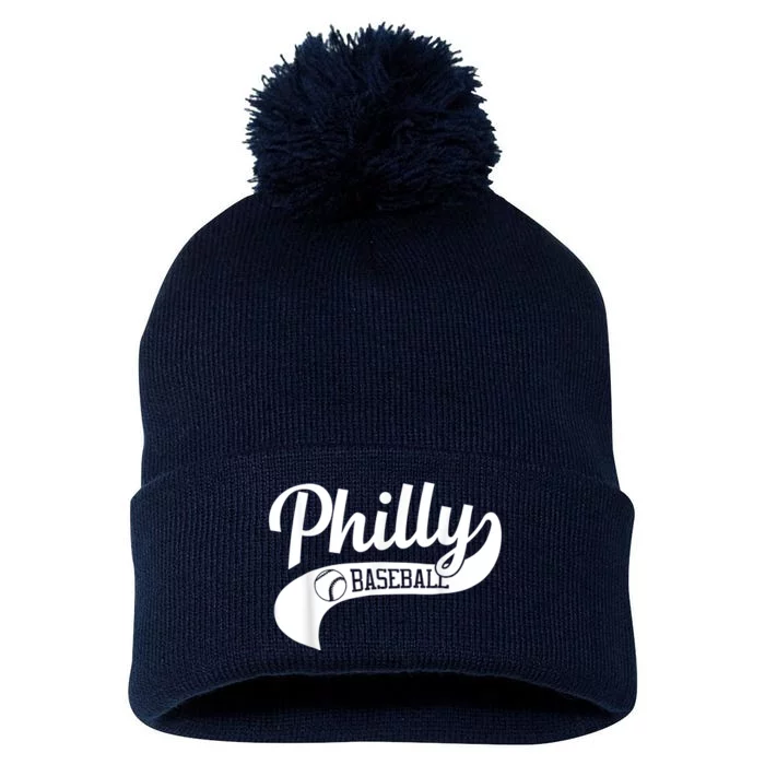 Retro Philadelphia Baseball Vintage Philly Swoosh Pom Pom 12in Knit Beanie