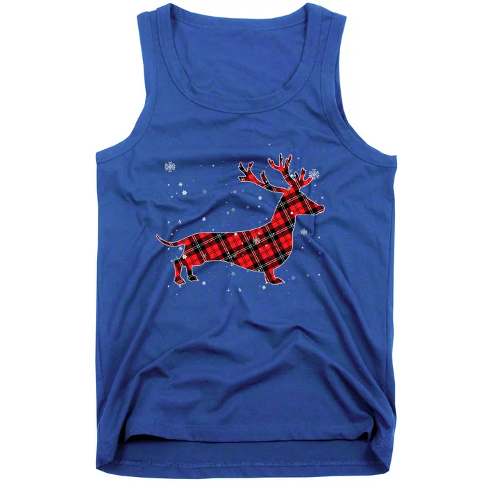 Red Plaid Buffalo Dachshund Dog Merry Christmas Funny Gift Tank Top