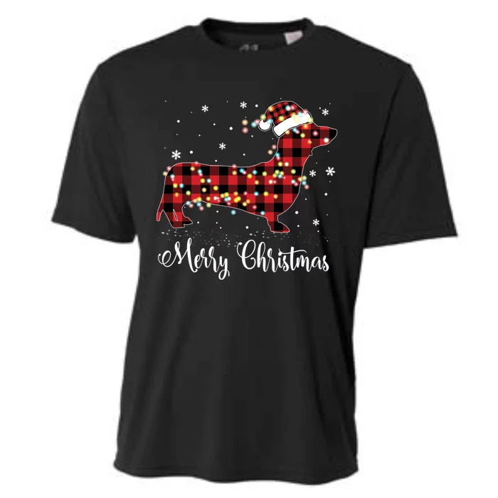 Red Plaid Buffalo Dachshund Merry Christmas Pajamas Funny Gift Funny Gift Cooling Performance Crew T-Shirt