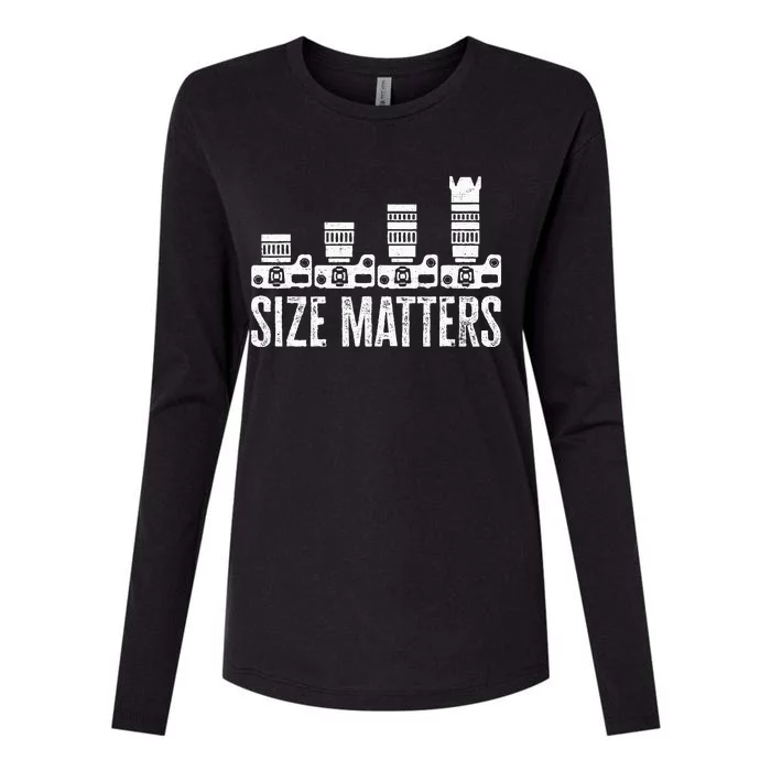 Retro Photography Camera Lens Size Matters Photographer Womens Cotton Relaxed Long Sleeve T-Shirt