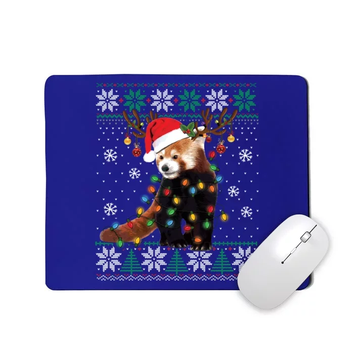 Red Panda Christmas Lights Santa Hat Ugly Sweater Xmas Cute Gift Mousepad