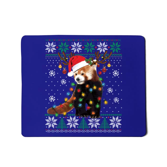 Red Panda Christmas Lights Santa Hat Ugly Sweater Xmas Cute Gift Mousepad