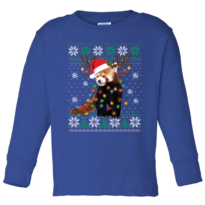 Red Panda Christmas Lights Santa Hat Ugly Sweater Xmas Cute Gift Toddler Long Sleeve Shirt