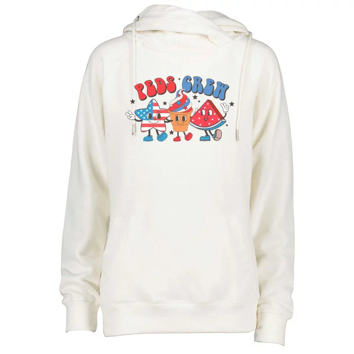 Retro Peds Crew 4th Of July Peds Pediatric Nurse Womens Funnel Neck Pullover Hood