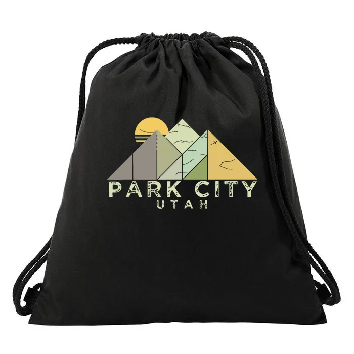 Retro Park City Utah Distressed Hiking Drawstring Bag