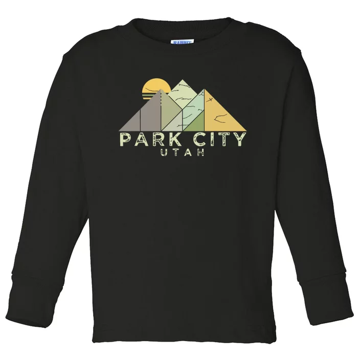 Retro Park City Utah Distressed Hiking Toddler Long Sleeve Shirt