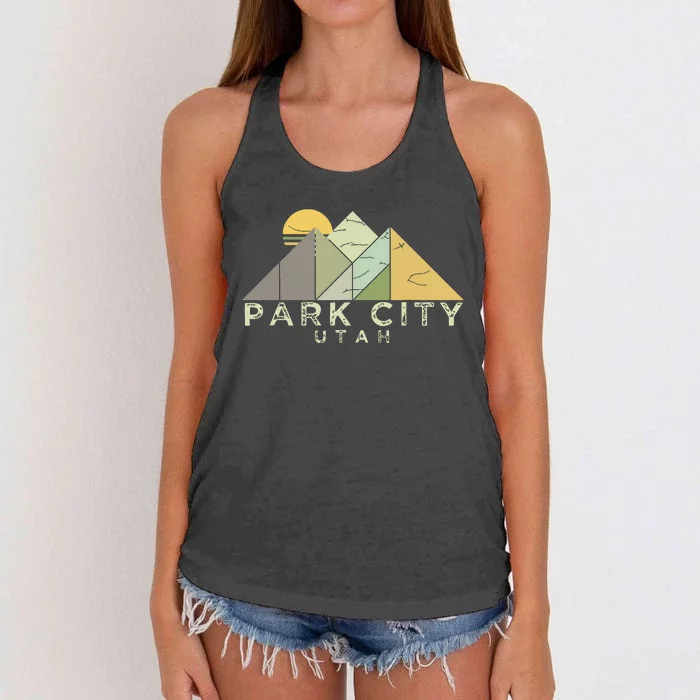 Retro Park City Utah Distressed Hiking Women's Knotted Racerback Tank