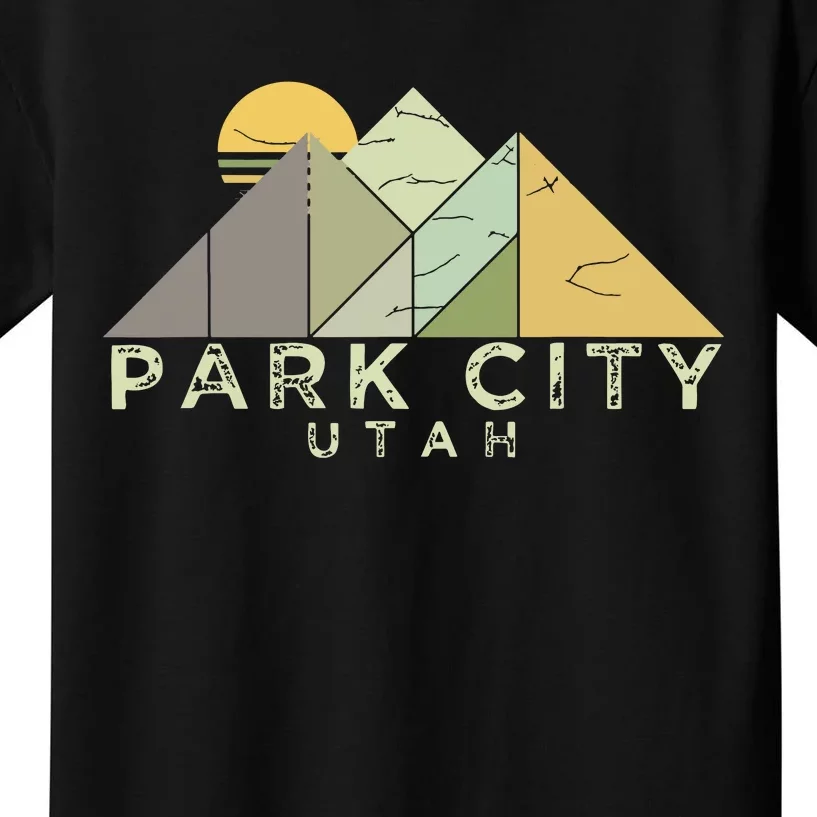 Retro Park City Utah Distressed Hiking Kids T-Shirt