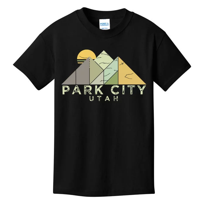 Retro Park City Utah Distressed Hiking Kids T-Shirt