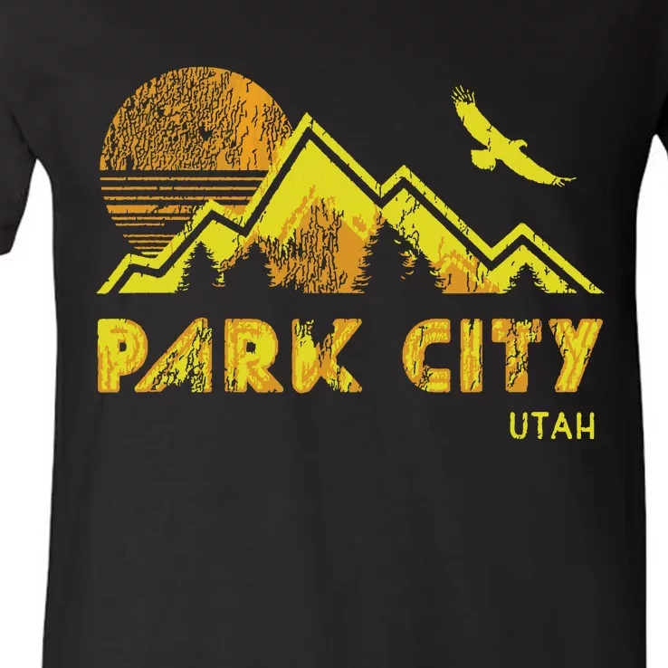 Retro Park City Utah Distressed Home V-Neck T-Shirt