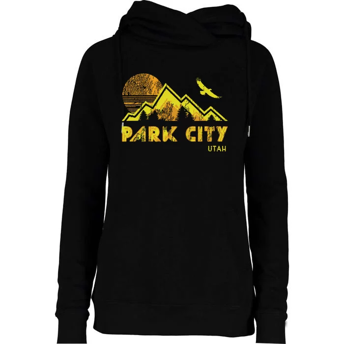 Retro Park City Utah Distressed Home Womens Funnel Neck Pullover Hood