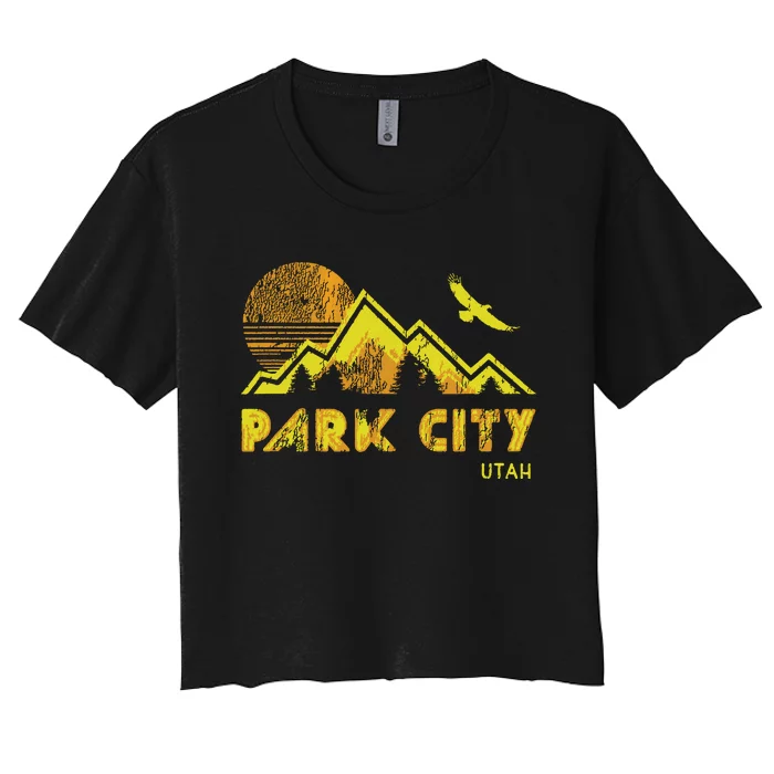 Retro Park City Utah Distressed Home Women's Crop Top Tee