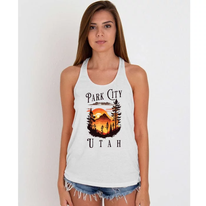 Retro Park City Utah National Park Mountains Nature Camping Women's Knotted Racerback Tank