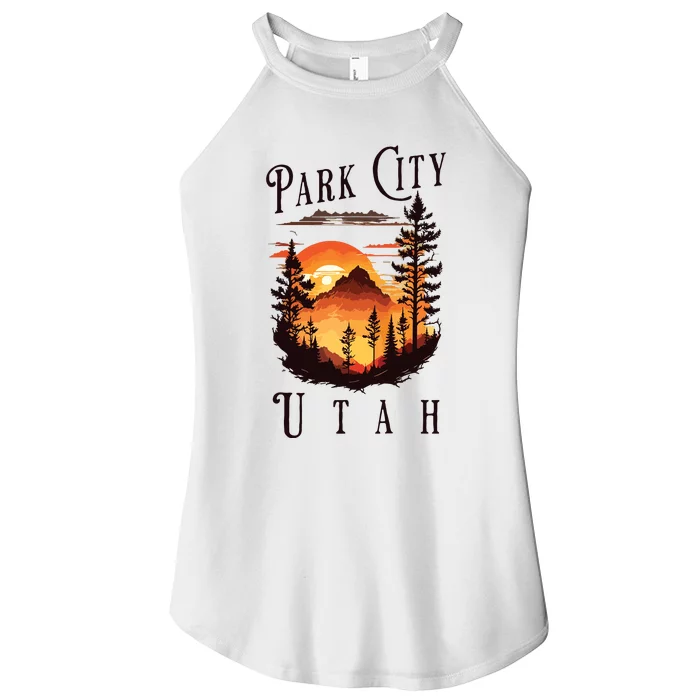 Retro Park City Utah National Park Mountains Nature Camping Women’s Perfect Tri Rocker Tank