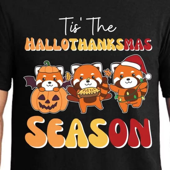 Red Panda Christmas Halloween Tis The Hallothanksmas Gift Pajama Set