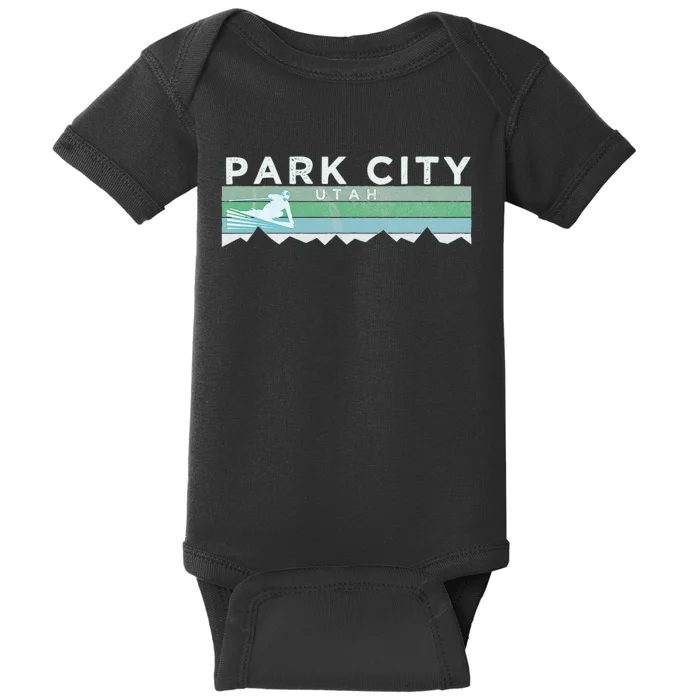 Retro Park City Utah Distressed Skiing Baby Bodysuit