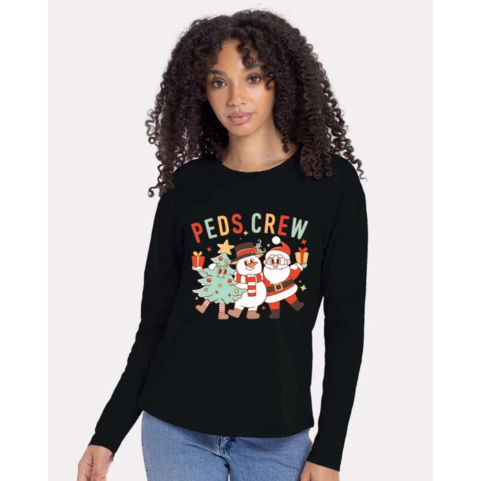 Retro Peds Crew Christmas Pediatric Nurse Nursing Group Womens Cotton Relaxed Long Sleeve T-Shirt