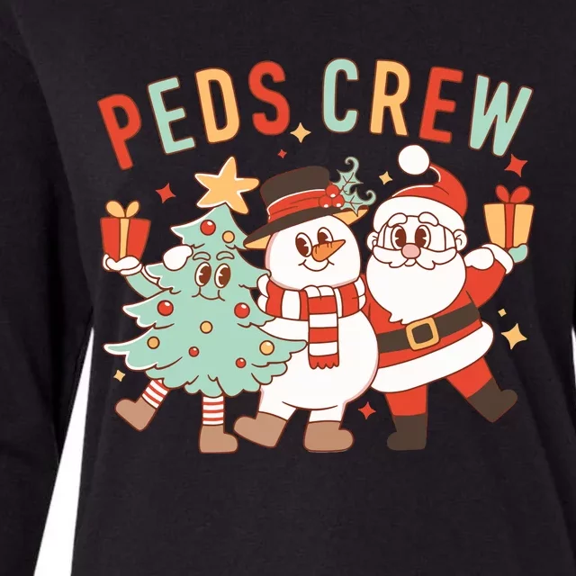 Retro Peds Crew Christmas Pediatric Nurse Nursing Group Womens Cotton Relaxed Long Sleeve T-Shirt