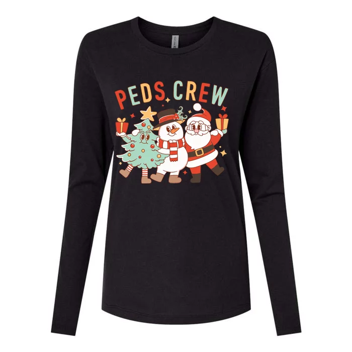 Retro Peds Crew Christmas Pediatric Nurse Nursing Group Womens Cotton Relaxed Long Sleeve T-Shirt