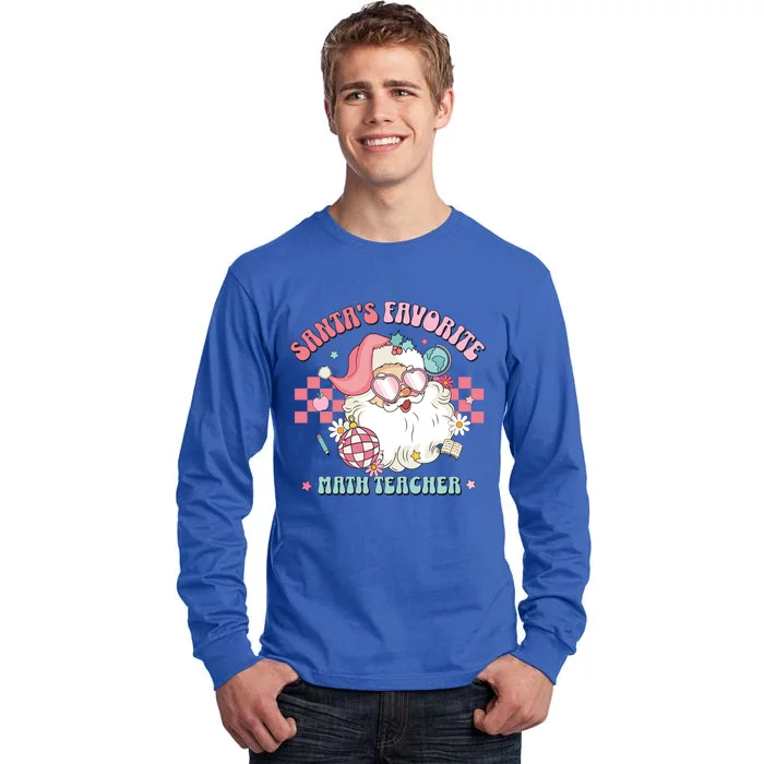 Retro Pink Christmas SantaS Favorite Math Teacher Xmas Great Gift Tall Long Sleeve T-Shirt