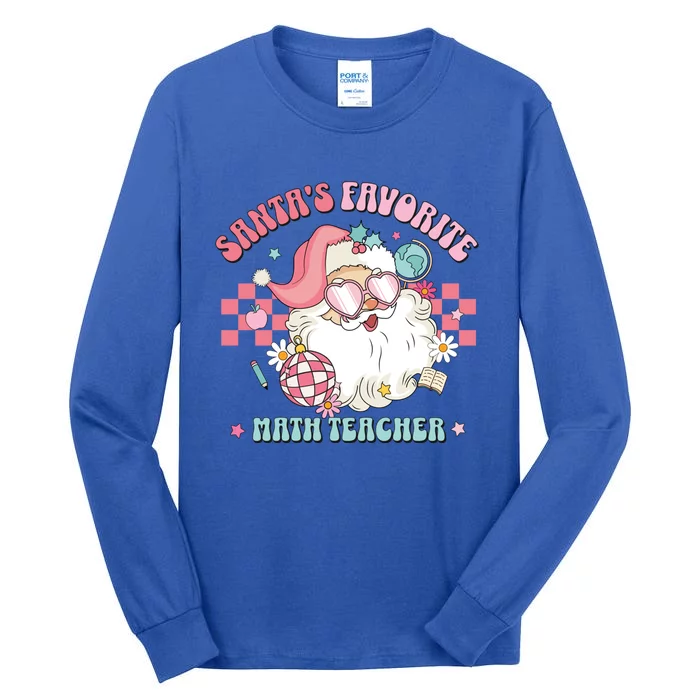 Retro Pink Christmas SantaS Favorite Math Teacher Xmas Great Gift Tall Long Sleeve T-Shirt