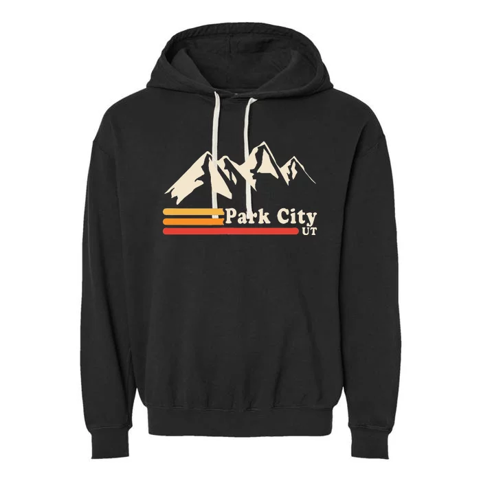 Retro Park City Utah Mountains Ski Garment-Dyed Fleece Hoodie