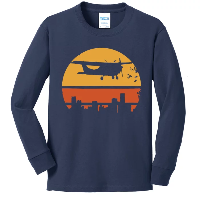 Retro Pilot C172 Flying Gift Kids Long Sleeve Shirt