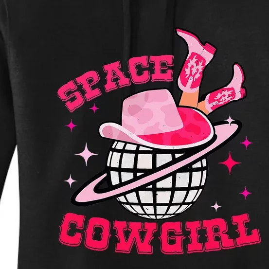 Retro Pink Cowhide Disco Space Cowgirl Western Women's Pullover Hoodie