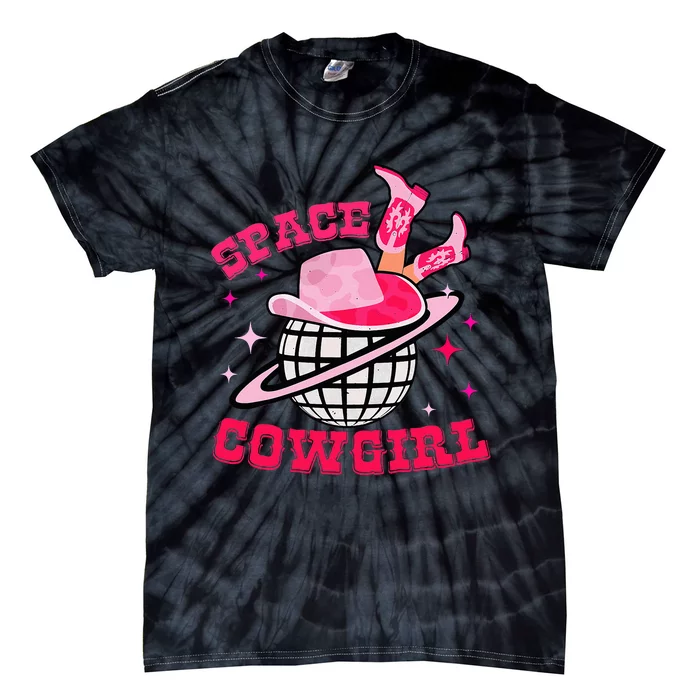 Retro Pink Cowhide Disco Space Cowgirl Western Tie-Dye T-Shirt