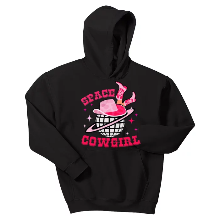 Retro Pink Cowhide Disco Space Cowgirl Western Kids Hoodie