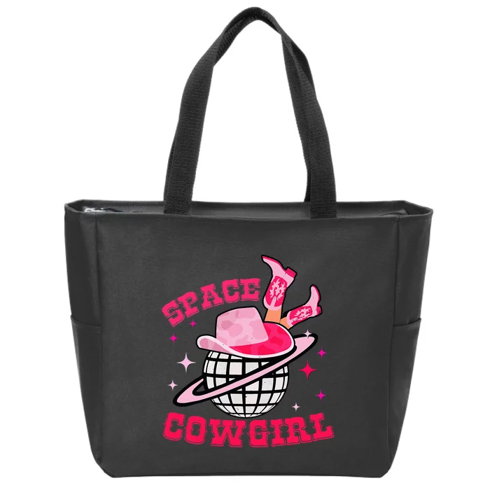 Retro Pink Cowhide Disco Space Cowgirl Western Zip Tote Bag