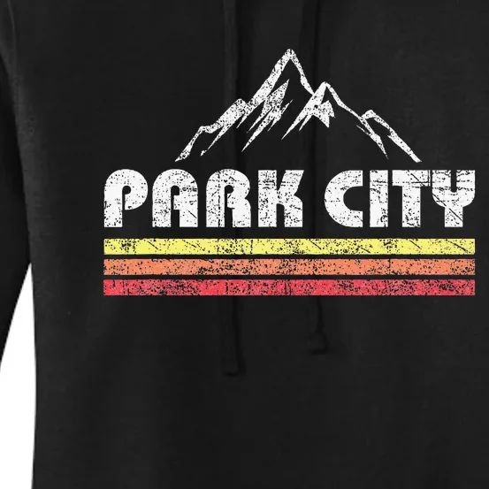 Retro Park City Utah Mountain Faded Bars Ski Sports Women's Pullover Hoodie