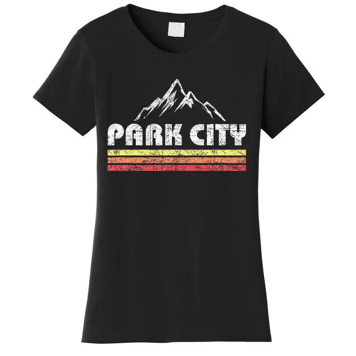 Retro Park City Utah Mountain Faded Bars Ski Sports Women's T-Shirt