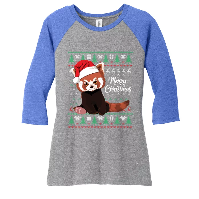 Red Panda Christmas Ugly Sweater Merry Xmas Pajamas Gift Cute Gift Women's Tri-Blend 3/4-Sleeve Raglan Shirt