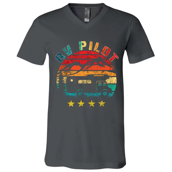 RV Pilot Camping Funny Vintage Motorhome Travel Vacation V-Neck T-Shirt