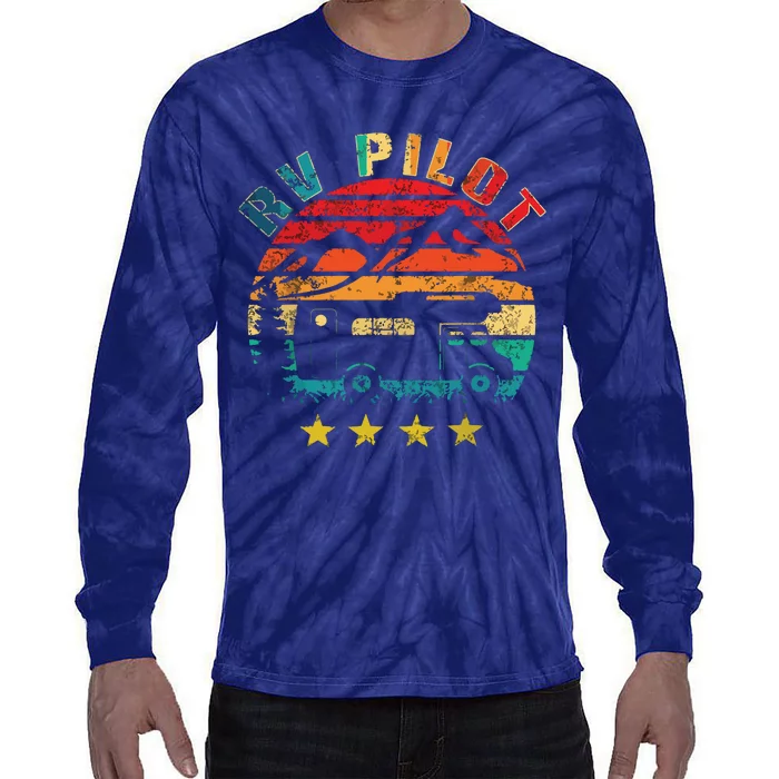 RV Pilot Camping Funny Vintage Motorhome Travel Vacation Tie-Dye Long Sleeve Shirt