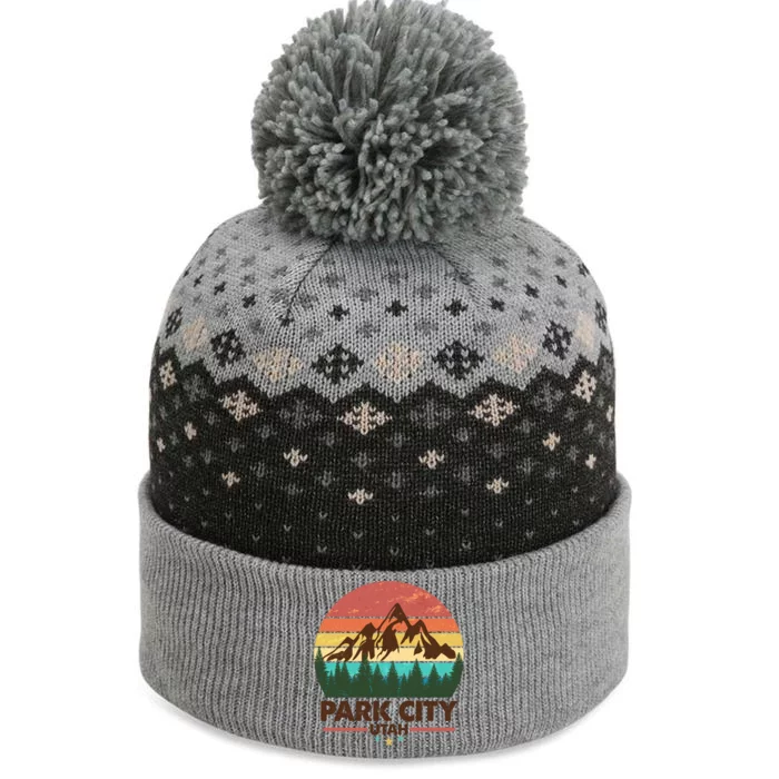 Retro Park City Utah Mountain The Baniff Cuffed Pom Beanie