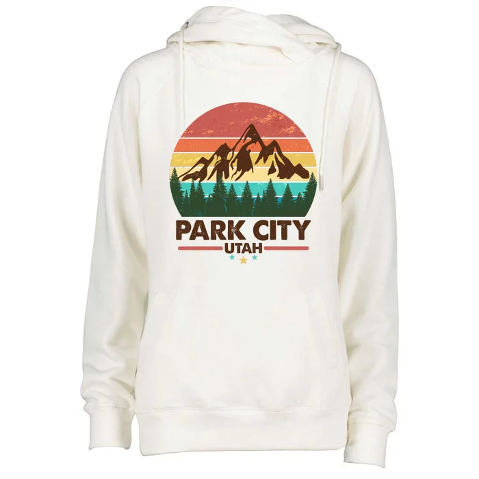 Retro Park City Utah Mountain Womens Funnel Neck Pullover Hood