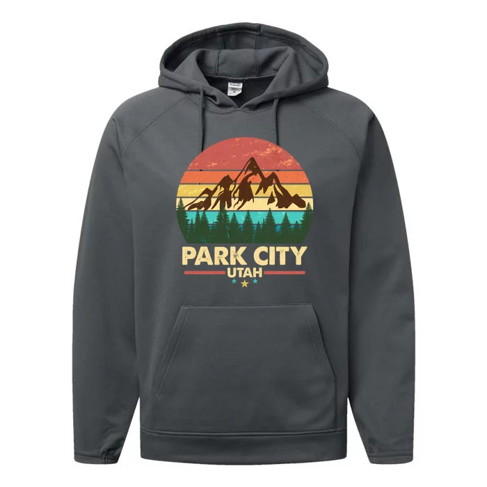 Retro Park City Utah Mountain Performance Fleece Hoodie