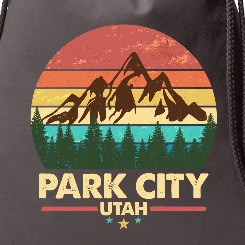 Retro Park City Utah Mountain Drawstring Bag