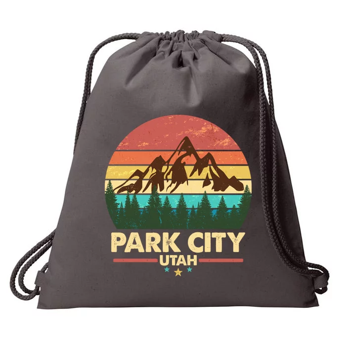 Retro Park City Utah Mountain Drawstring Bag