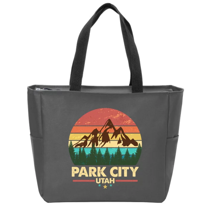 Retro Park City Utah Mountain Zip Tote Bag