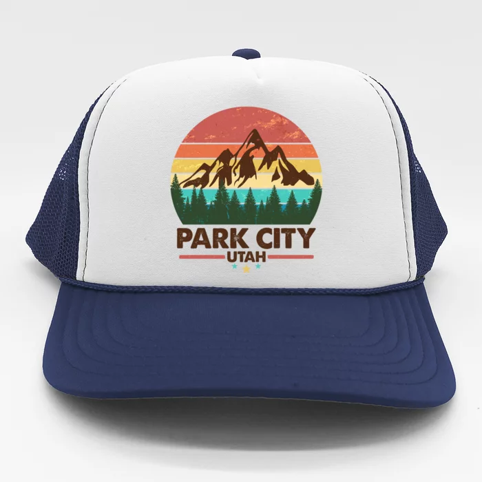 Retro Park City Utah Mountain Trucker Hat