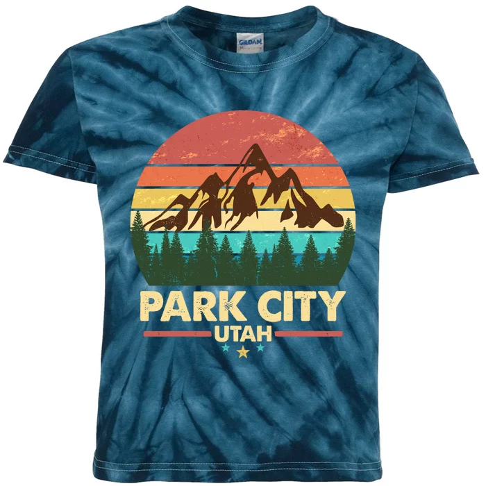 Retro Park City Utah Mountain Kids Tie-Dye T-Shirt